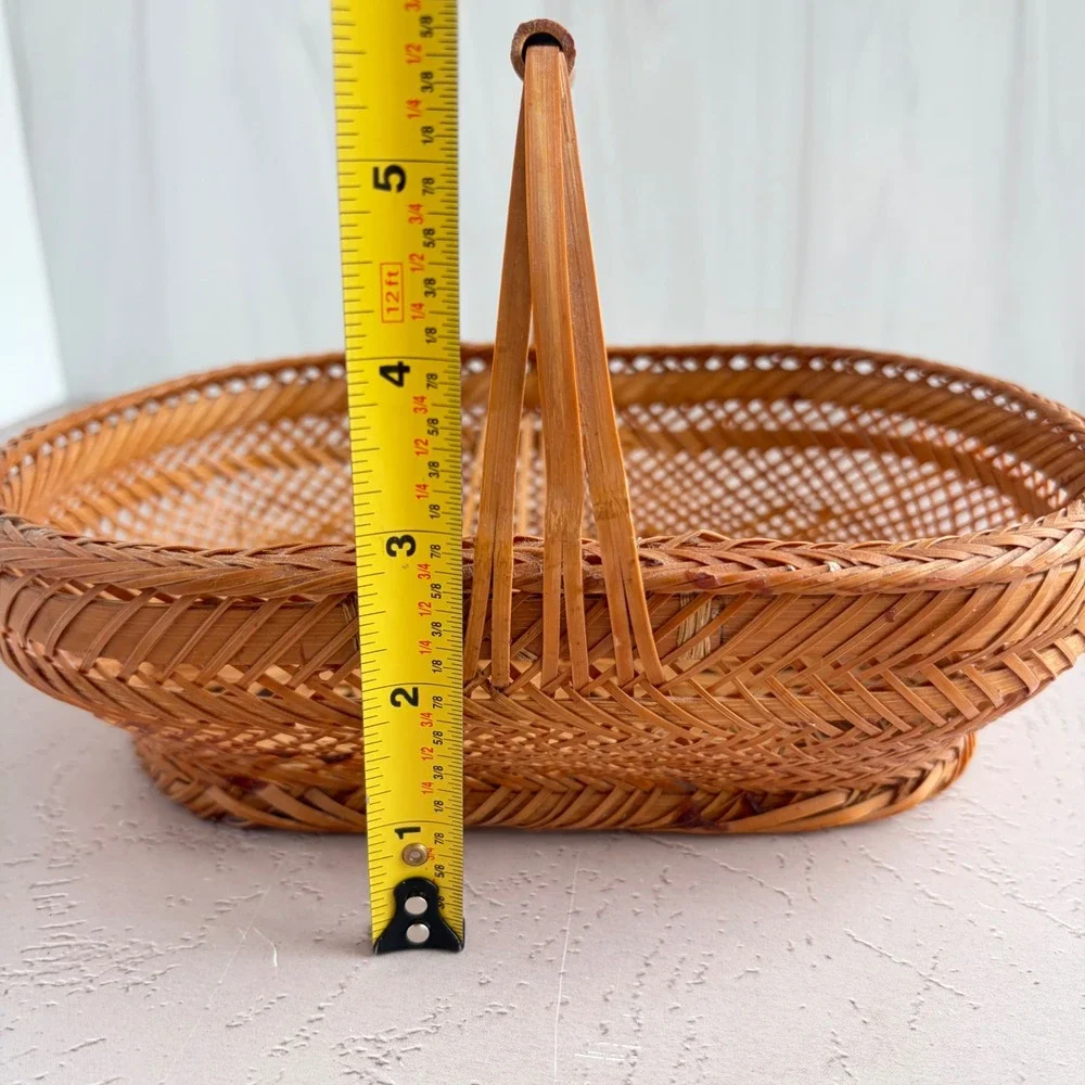 Vintage Woven Bamboo Basket Oval Lattice Boho Decor